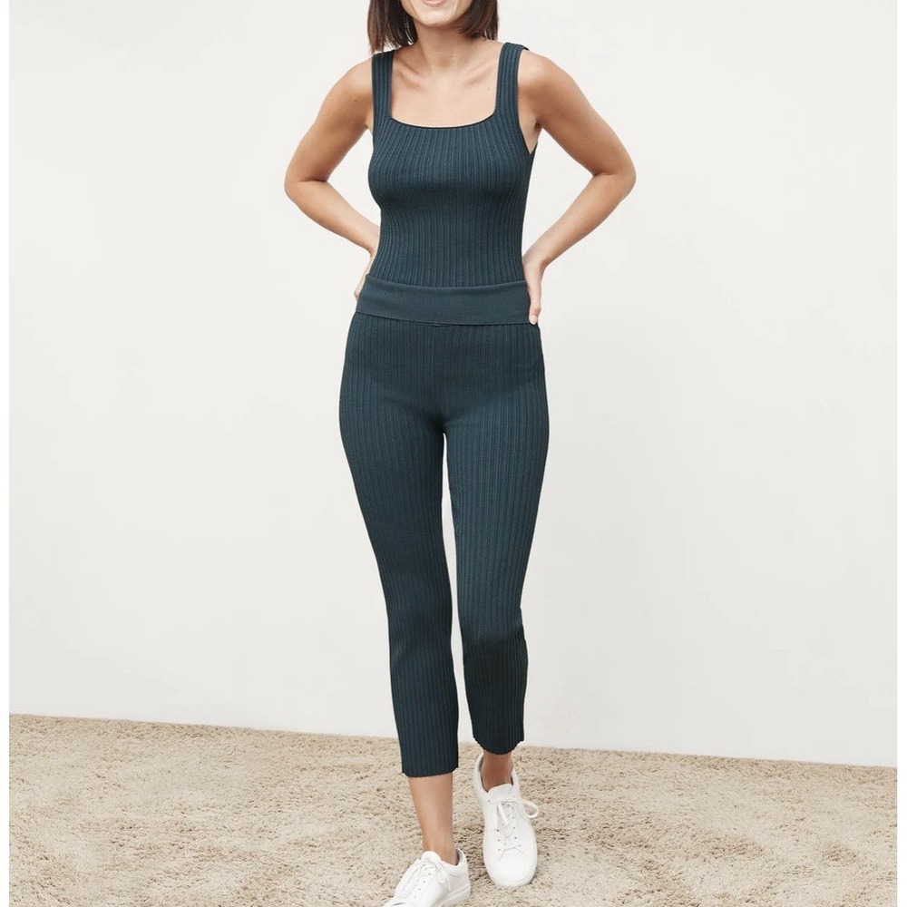 MM LaFleur The Finley Stretch Pant‎ Ribbed Knit Deep Sea Blue Green Medium